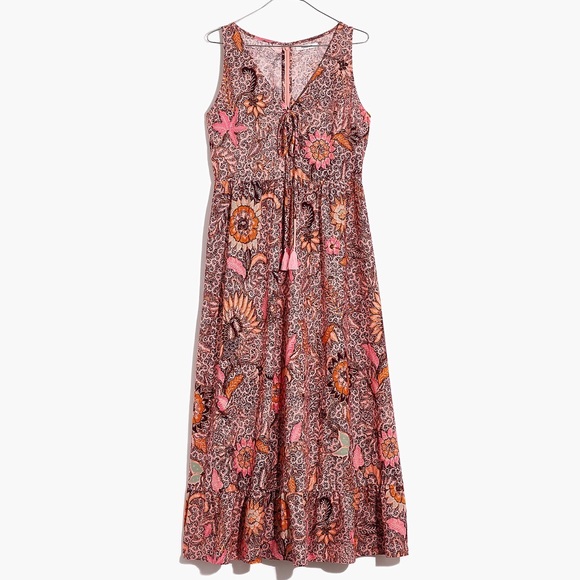 Madewell Lace-Up Ruffle-Hem Sleeveless Midi Dress in Bali Blooms Size 10 Floral - Picture 4 of 10